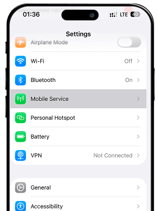 Settings on iPhone